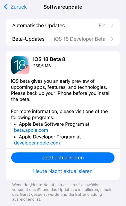 哈尔滨苹果手机维修分享苹果 iOS / iPadOS 18 开发者预览版 Beta 8 发布 